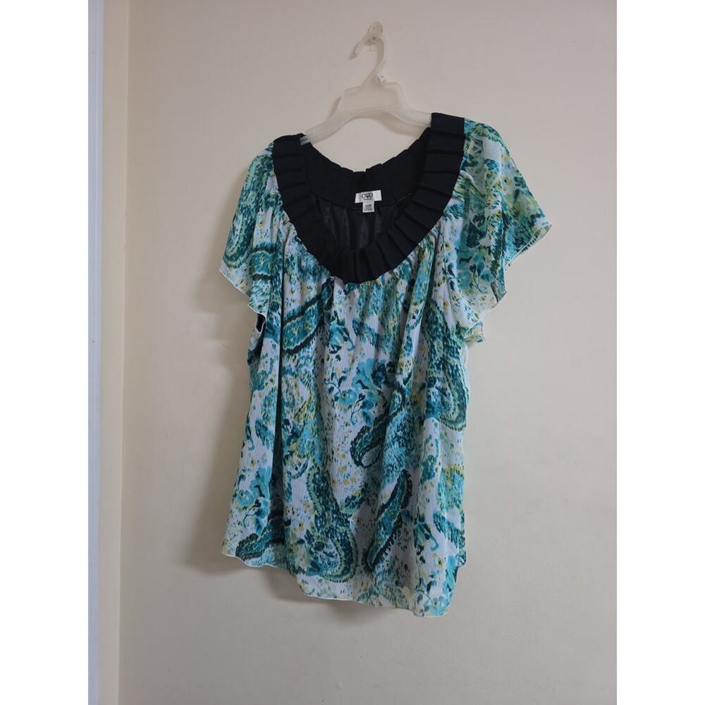 Cato Woman Plus Size Printed Blouse with Pleated Neckline